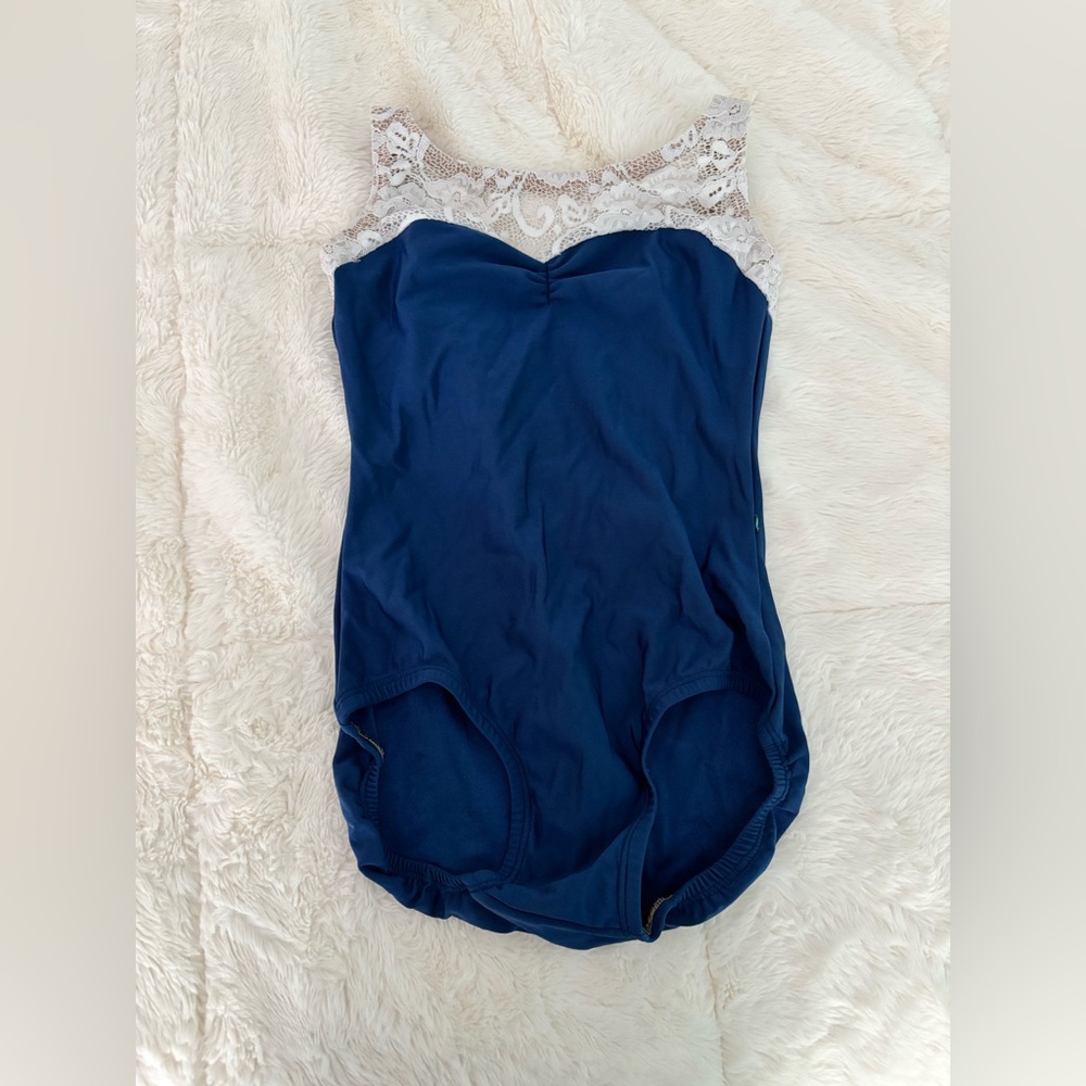 Navy Blue and White Lace Lucky Leotard